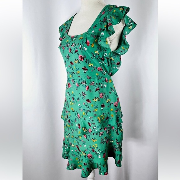Lottie & Holly Blue Green Floral Tiered Mini Dress Size XS & L $78 Retail NWT - Picture 2 of 3